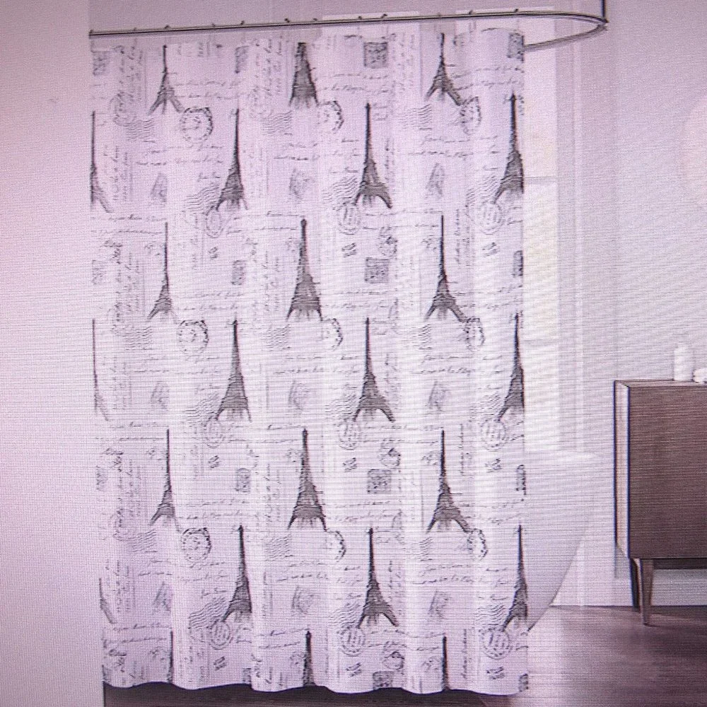 PARIS SHOWER CURTAIN EIFFEL TOWER AND TRAVEL STAMPS 72